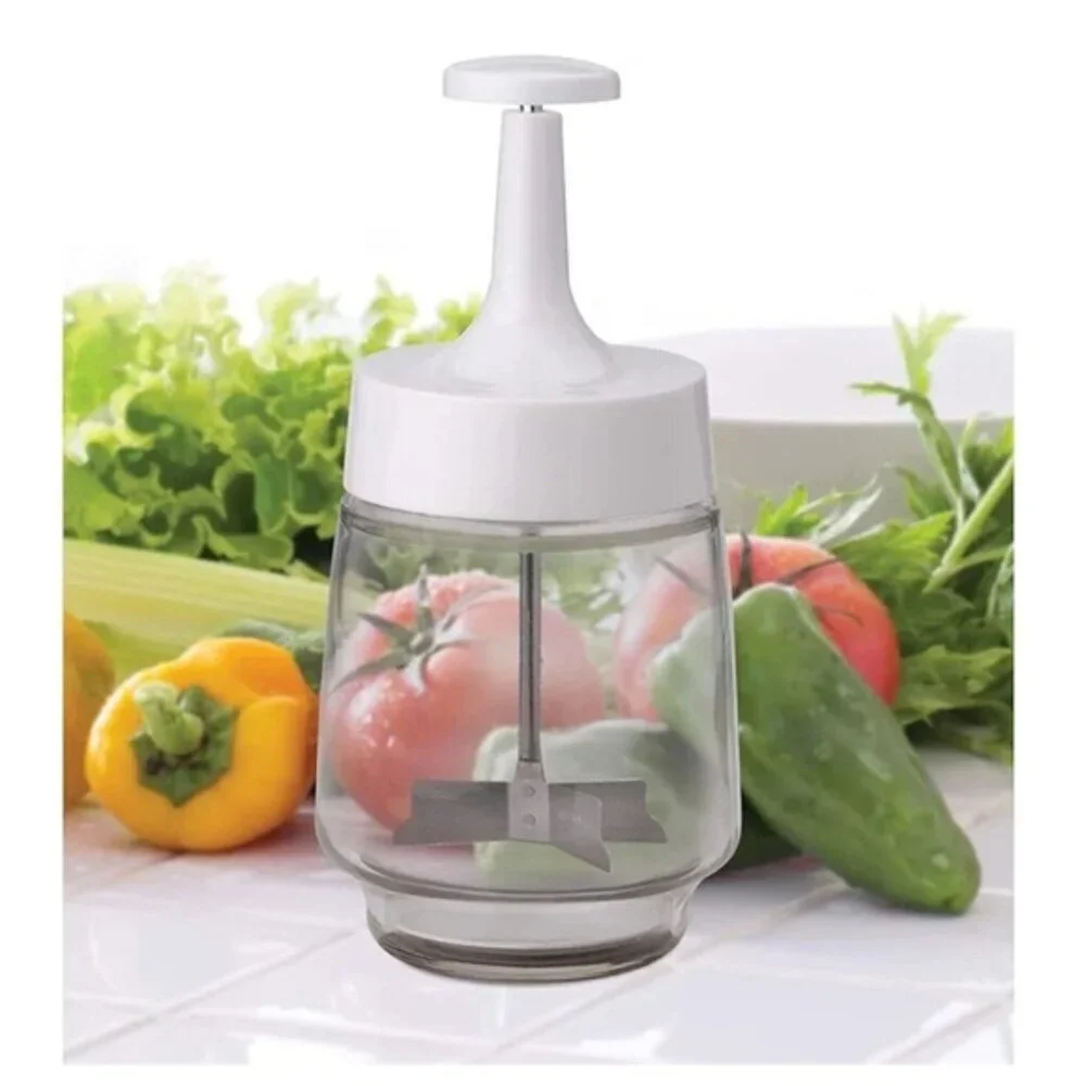 Lifetime Brands Glass Food Chopper 2 Cup 16 OZ Manual Stainless Blades Clear NWT